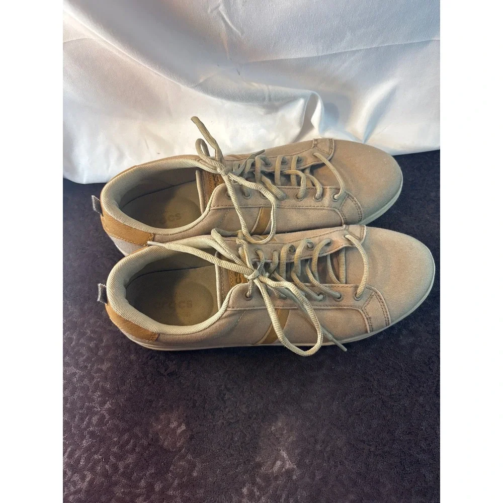 Crocs Citilane Roka Mens Khaki Tan Canvas Lace Up Sneakers 203962 Size 12